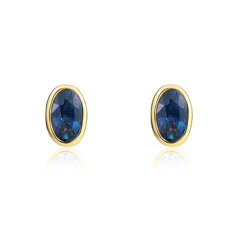 9ct Yellow Gold Sapphire 5x3mm Oval Rub Over Set Stud Earrings