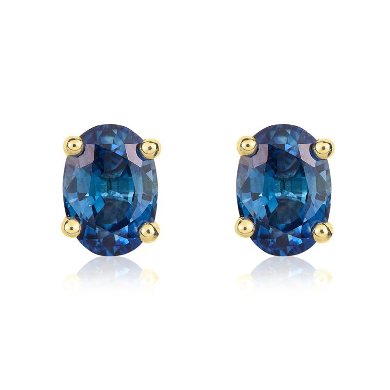 9ct Yellow Gold Sapphire 7x5mm Oval Claw Set Stud Earrings