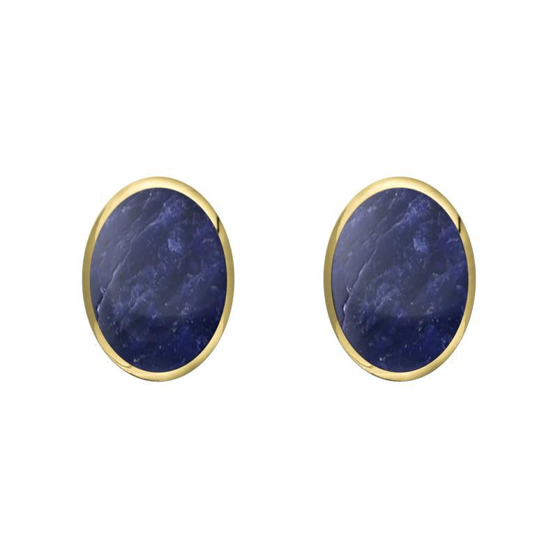 9ct Yellow Gold Sodalite 7 x 5mm Classic Small Oval Stud Earrings