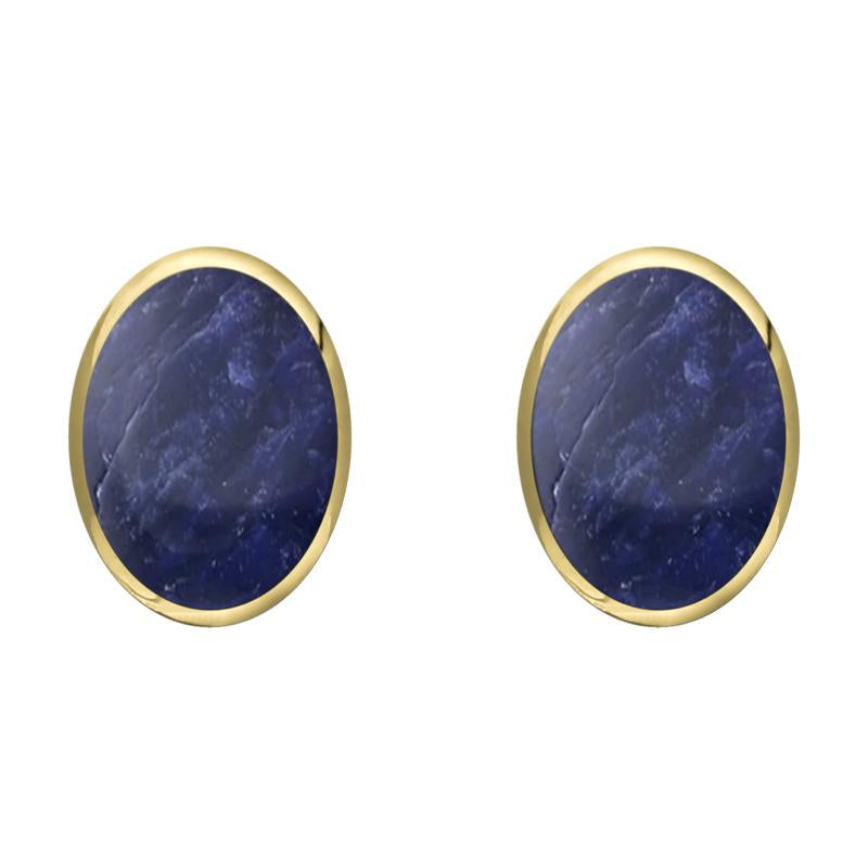 9ct Yellow Gold Sodalite 8 x 10mm Classic Large Oval Stud Earrings