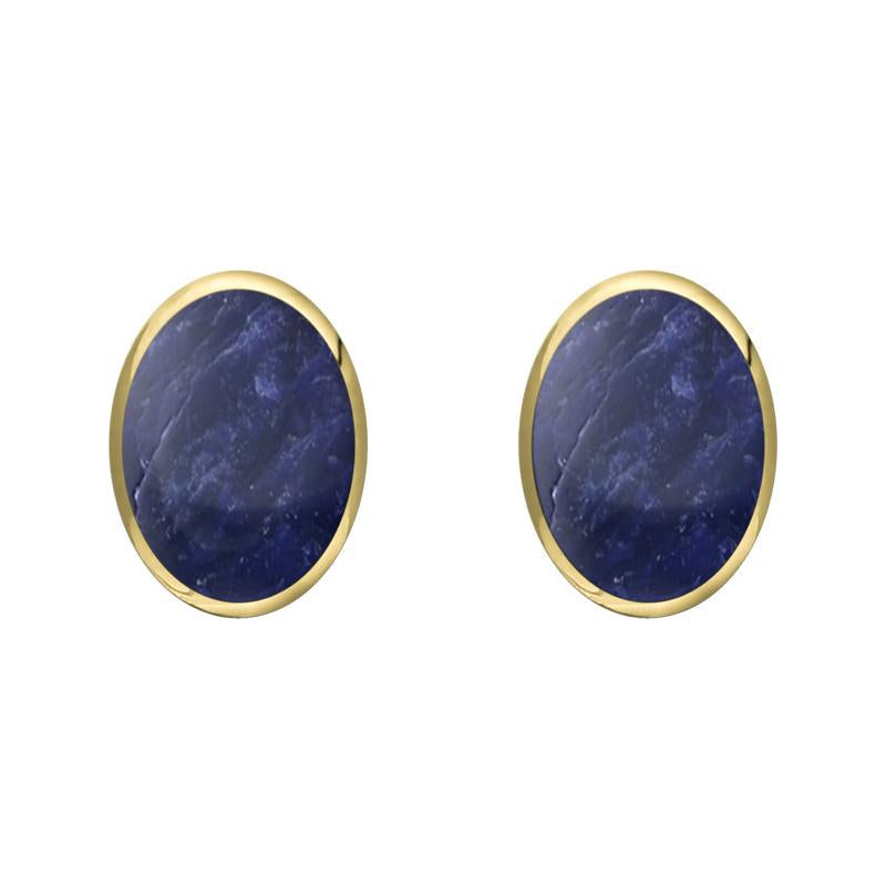 9ct Yellow Gold Sodalite 8 x 6mm Classic Medium Oval Stud Earrings