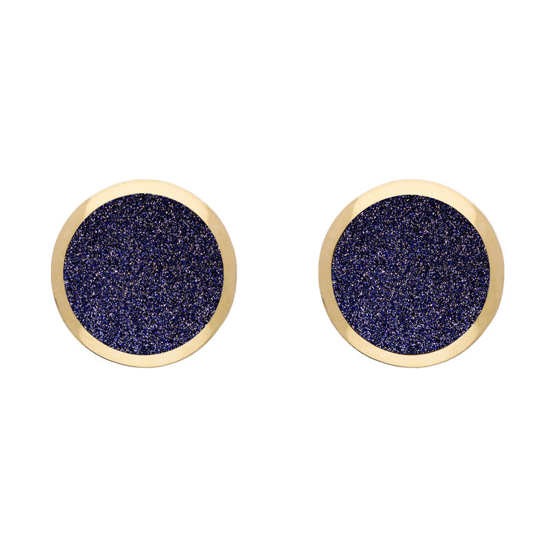 9ct Yellow Gold Sterling Silver Blue Goldstone Stepping Stones Round Stud Earrings