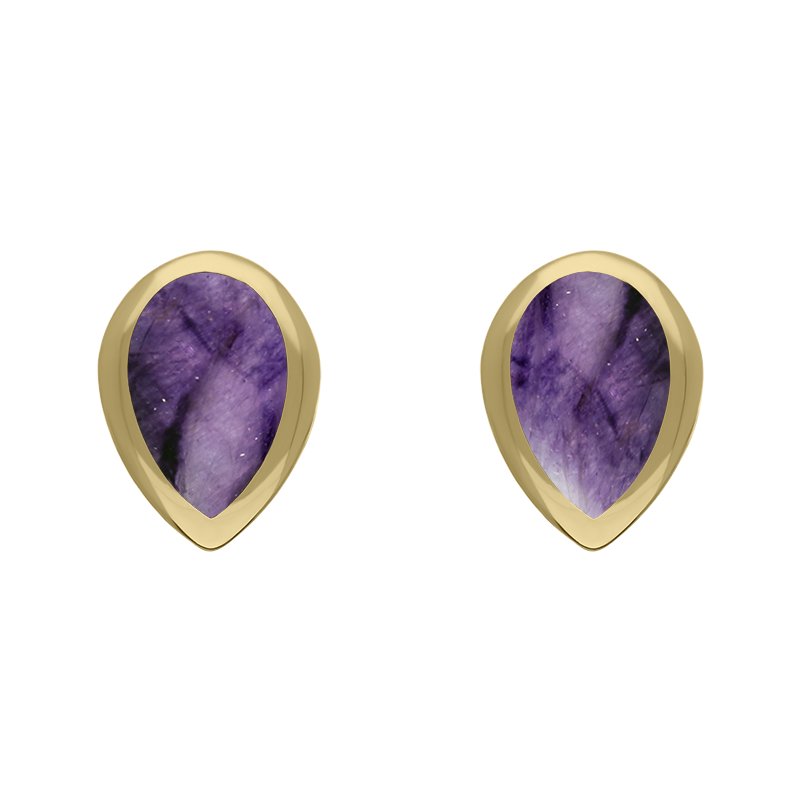 9ct Yellow Gold Sterling Silver Blue John Stepping Stones 5x7mm Pear Stud Earrings