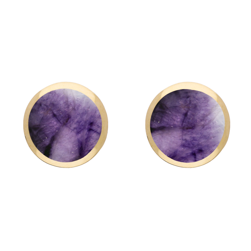 9ct Yellow Gold Sterling Silver Blue John Stepping Stones Round Stud Earrings