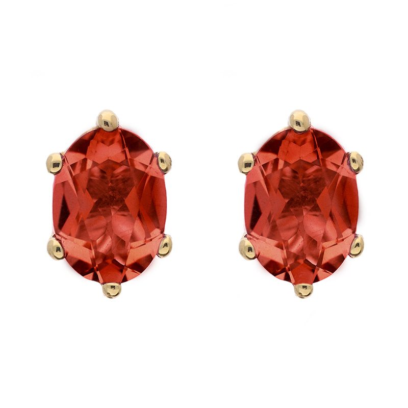 9ct Yellow Gold Sterling Silver Garnet Stepping Stones 4x7mm Oval Claw Set Stud Earrings