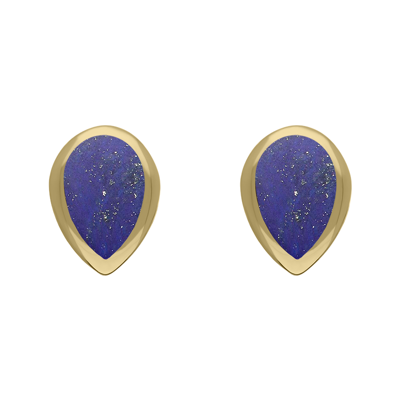 9ct Yellow Gold Sterling Silver Lapis Lazuli Stepping Stones 5x7mm Pear Stud Earrings