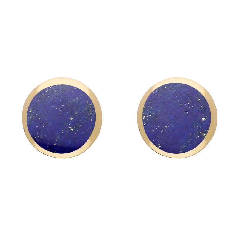 9ct Yellow Gold Sterling Silver Lapis Lazuli Stepping Stones Round Stud Earrings