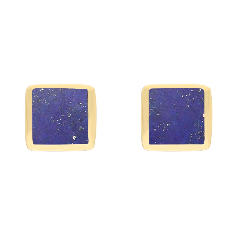 9ct Yellow Gold Sterling Silver Lapis Lazuli Stepping Stones Square Stud Earrings