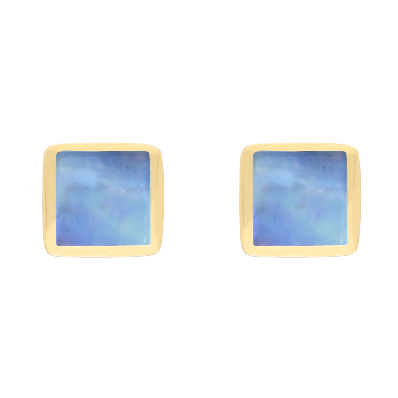 9ct Yellow Gold Sterling Silver Moonstone Stepping Stones Square Stud Earrings