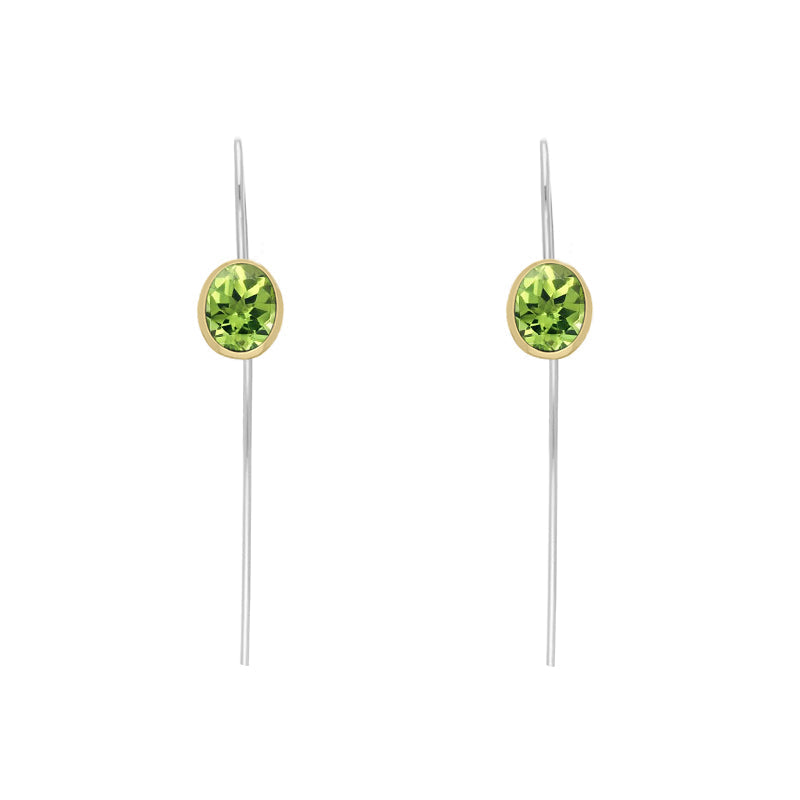 9ct Yellow Gold Sterling Silver Peridot Stepping Stones 6x8mm Oval Hook Earrings