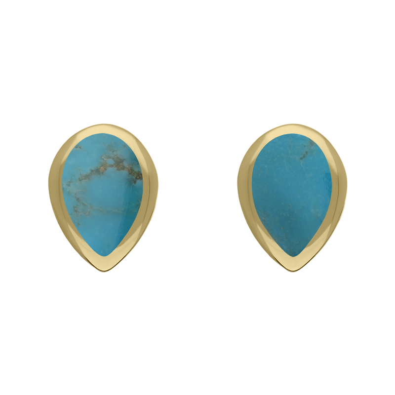 9ct Yellow Gold Sterling Silver Turquoise Stepping Stones 5x7mm Pear Stud Earrings