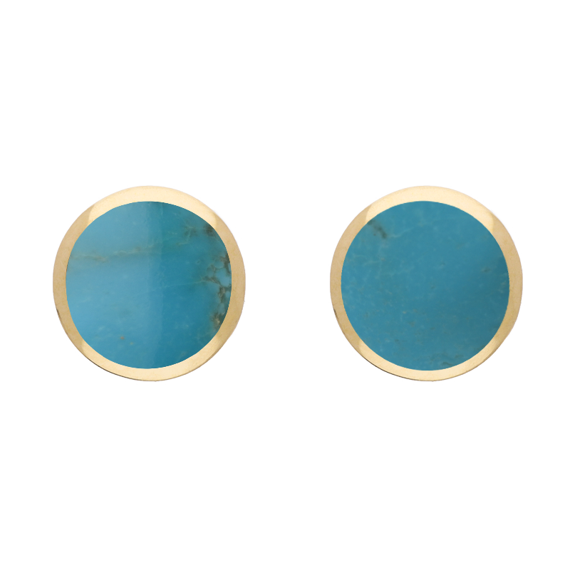 9ct Yellow Gold Sterling Silver Turquoise Stepping Stones Round Stud Earrings