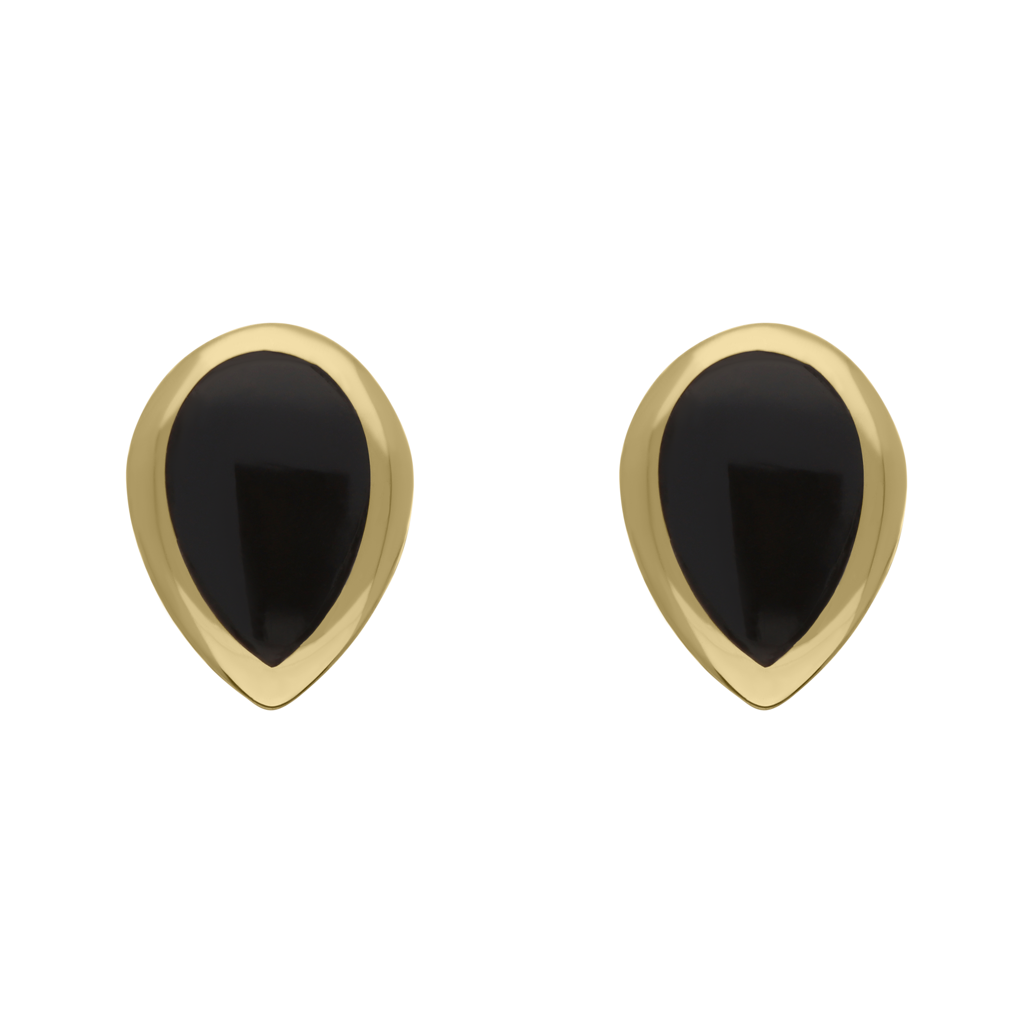 9ct Yellow Gold Sterling Silver Whitby Jet Stepping Stones 5x7mm Pear Stud Earrings