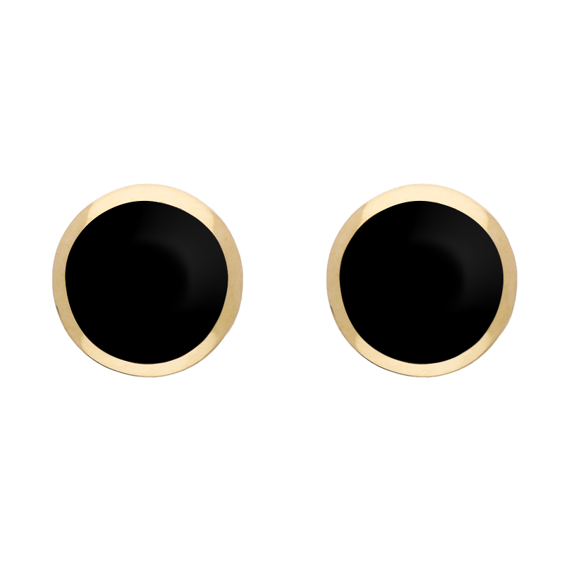 9ct Yellow Gold Sterling Silver Whitby Jet Stepping Stones Round Stud Earrings