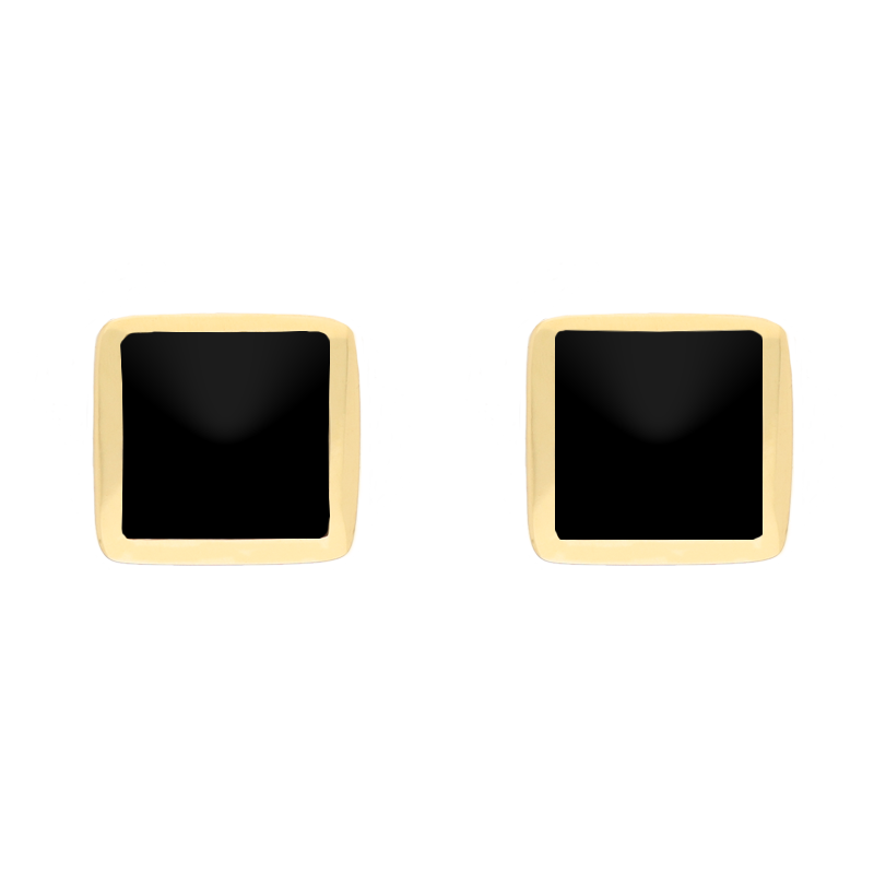 9ct Yellow Gold Sterling Silver Whitby Jet Stepping Stones Square Stud Earrings