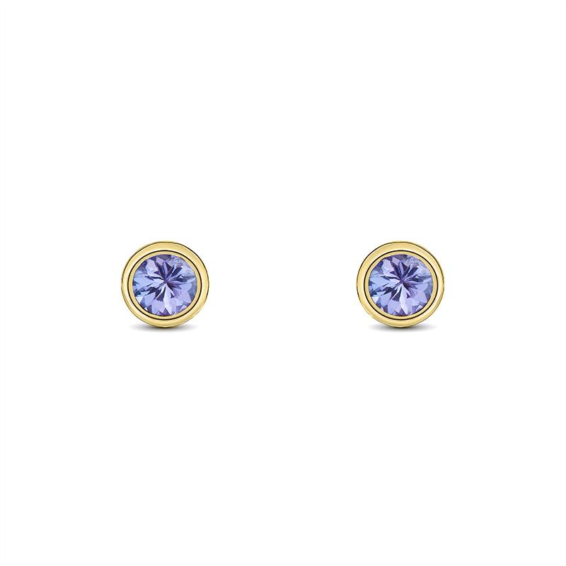 9ct Yellow Gold Tanzanite 3mm Round Rub Over Set Stud Earrings