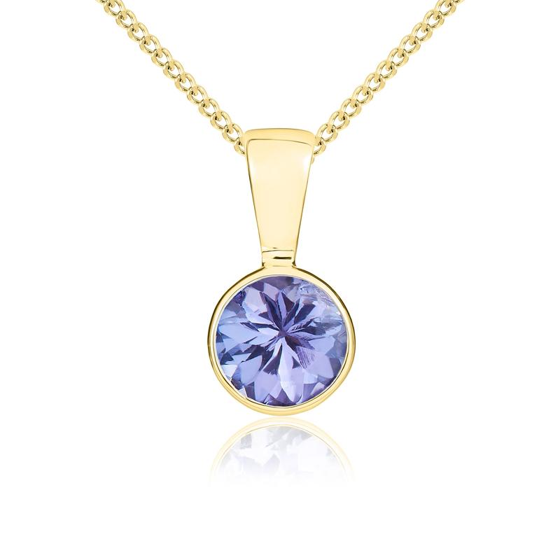 9ct Yellow Gold Tanzanite 5mm Round Rub Over Set Pendant