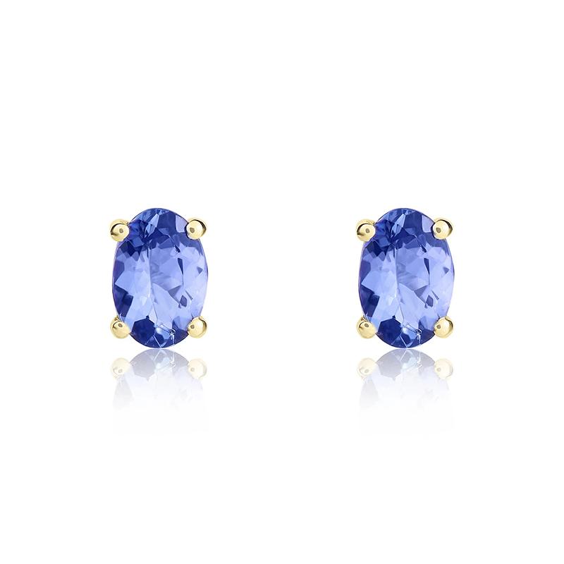 9ct Yellow Gold Tanzanite 6x4mm Oval Claw Set Stud Earrings