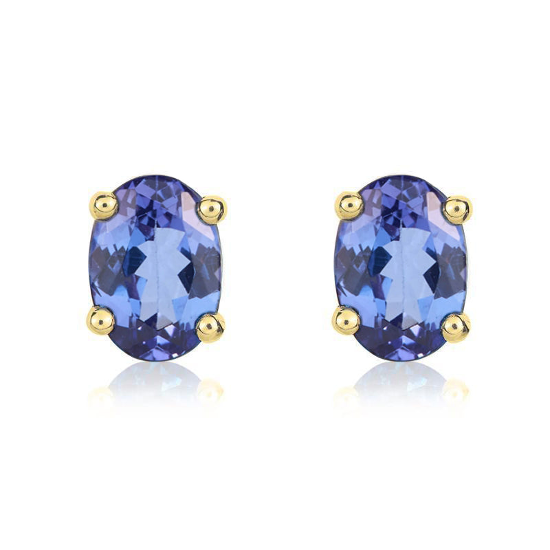 9ct Yellow Gold Tanzanite 7x5mm Oval Claw Set Stud Earrings