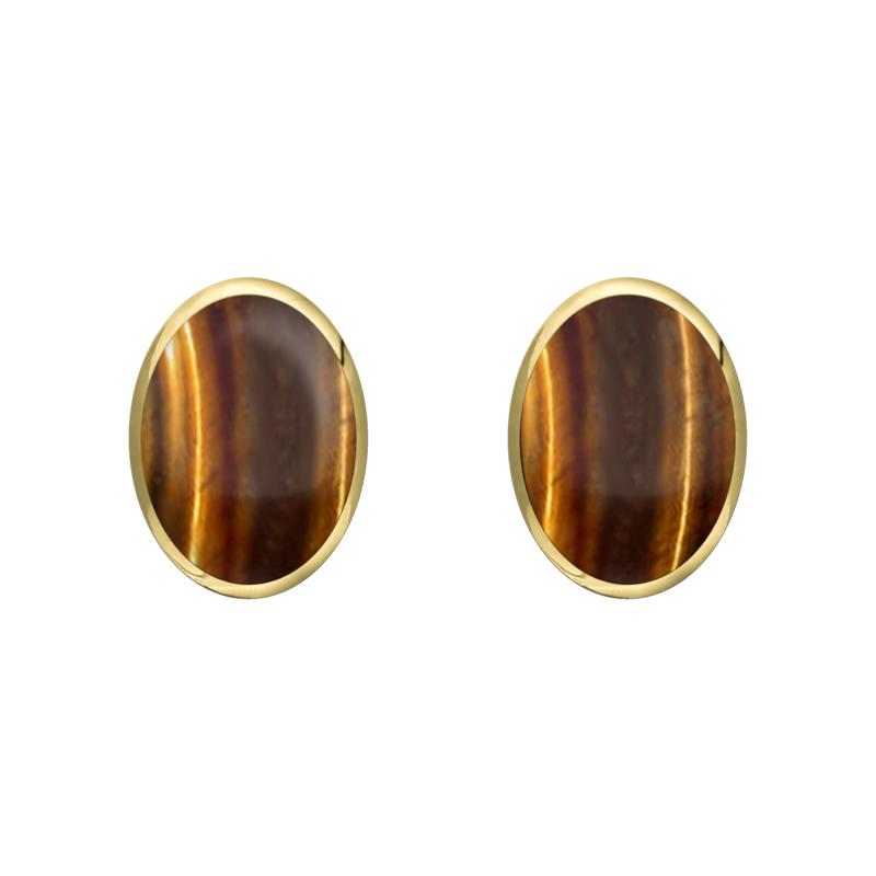 9ct Yellow Gold Tigers Eye 7 x 5mm Classic Small Oval Stud Earrings