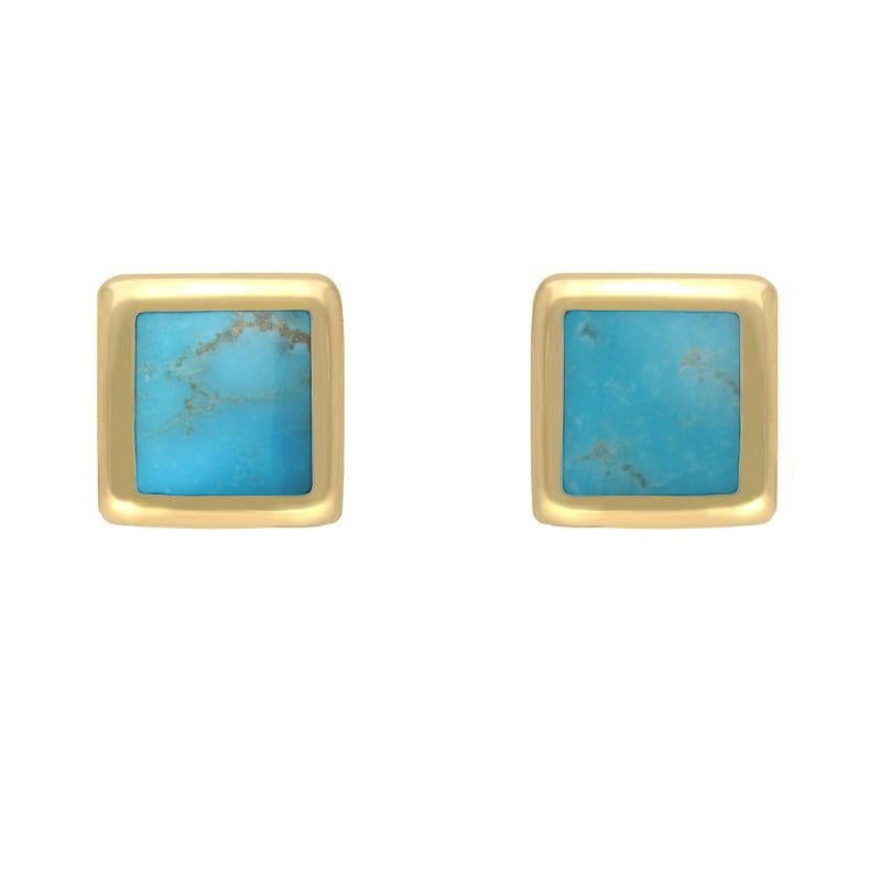 9ct Yellow Gold Turquoise Dinky Square Stud Earrings