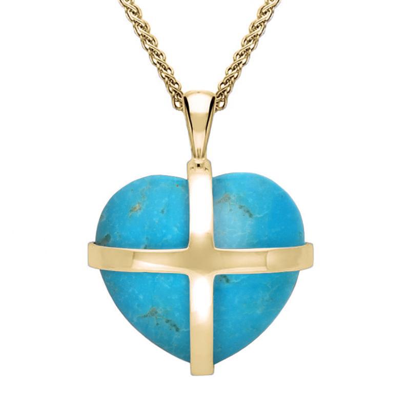 9ct Yellow Gold Turquoise Medium Cross Heart Necklace - Option1 Value Yellow Gold