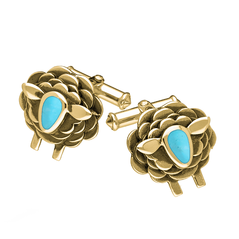 9ct Yellow Gold Turquoise Sheep Cufflinks