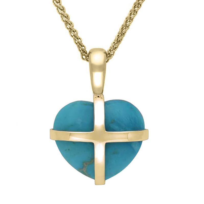9ct Yellow Gold Turquoise Small Cross Heart Necklace - Option1 Value Yellow Gold