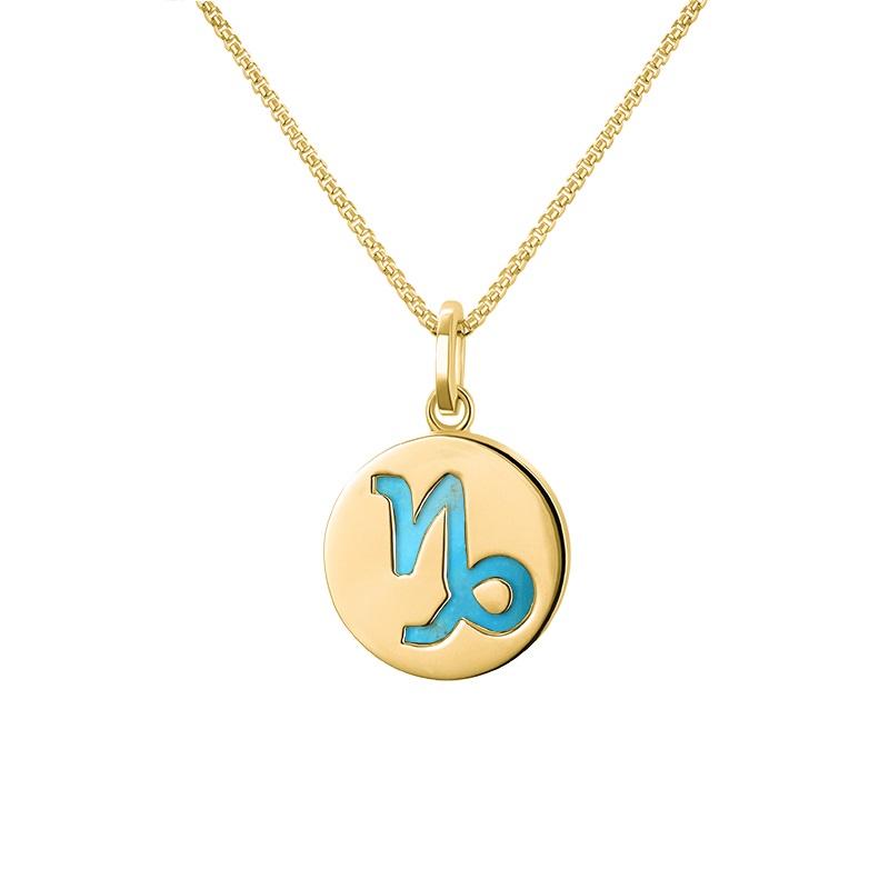 9ct Yellow Gold Turquoise Zodiac Capricorn Round Necklace - Gold
