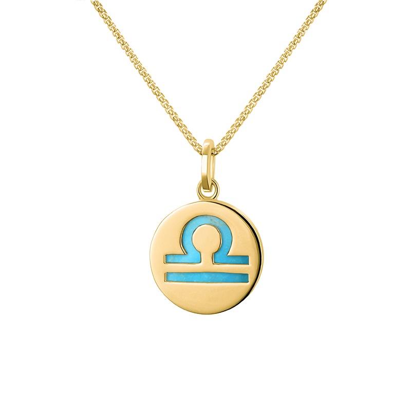9ct Yellow Gold Turquoise Zodiac Libra Round Necklace - Gold