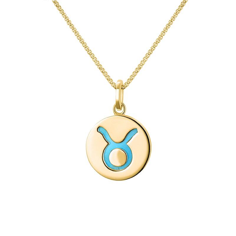9ct Yellow Gold Turquoise Zodiac Taurus Round Necklace - Gold