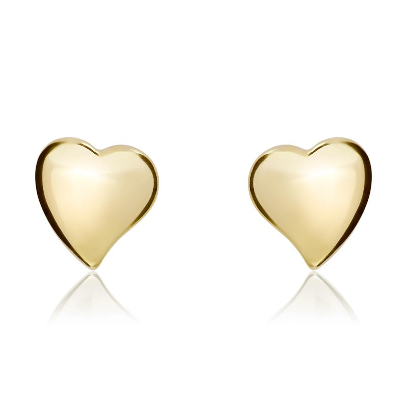 9ct Yellow Gold 6mm Waved Heart Stud Earrings