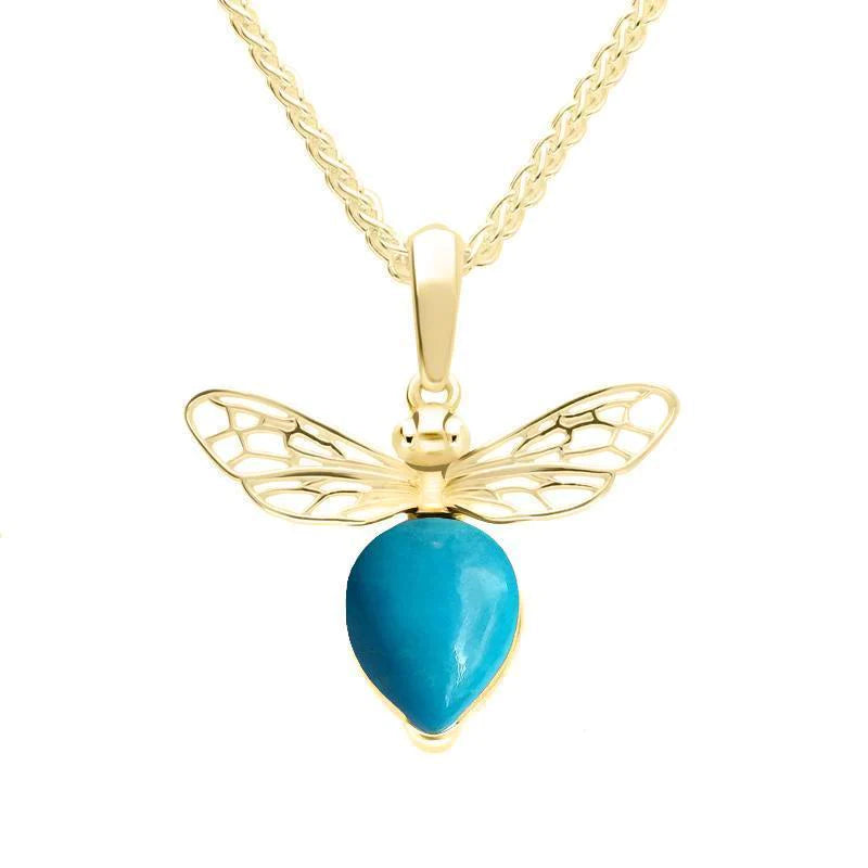 9ct Yellow Gold Small Turquoise Bee Necklace - Gold