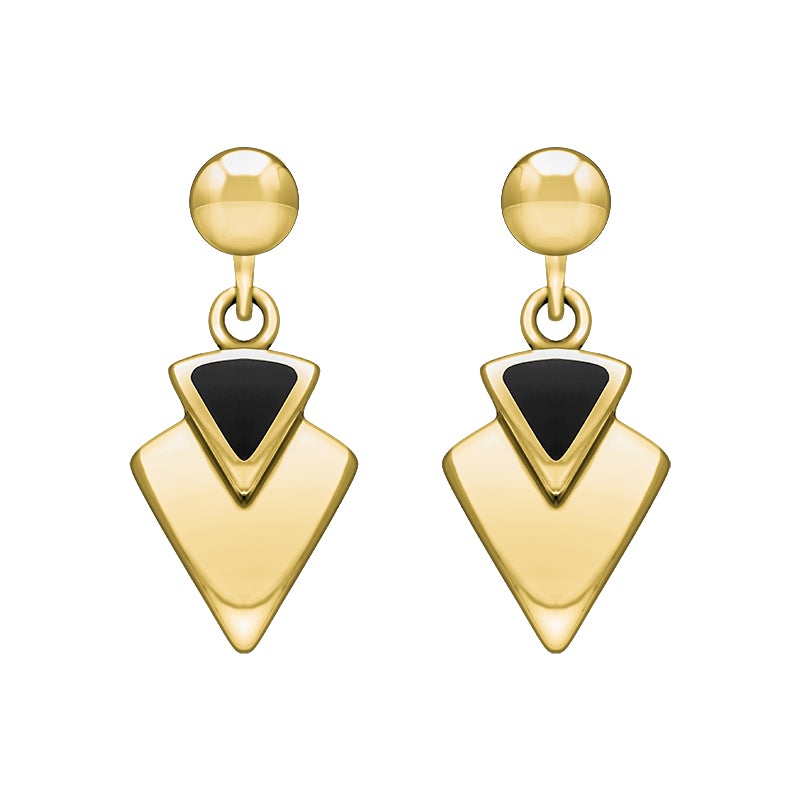 9ct Yellow Gold Whitby Jet Arrowhead Drop Earrings - Yellow Gold