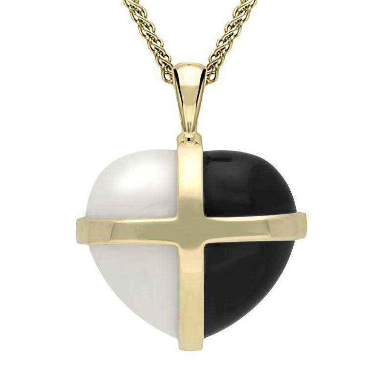 9ct Yellow Gold Whitby Jet Bauxite Large Cross Heart Necklace - Yellow Gold