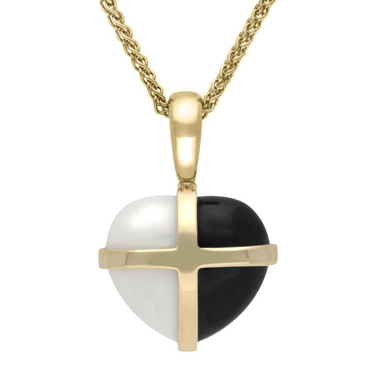 9ct Yellow Gold Whitby Jet Bauxite Small Cross Heart Necklace - Yellow Gold
