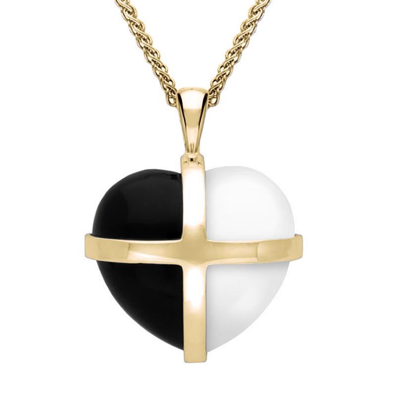 9ct Yellow Gold Whitby Jet Bauxite Medium Cross Heart Necklace - Yellow Gold