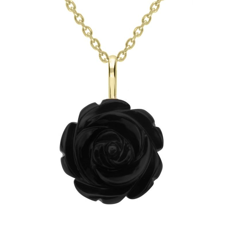 9ct Yellow Gold Whitby Jet Tuberose 18mm Rose Necklace - Gold