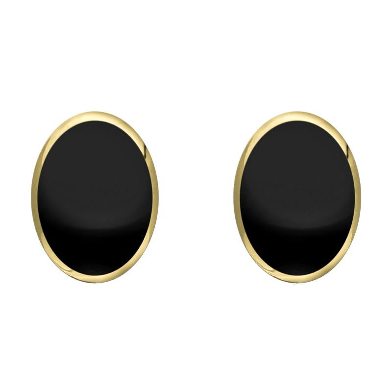 9ct Yellow Gold Whitby Jet 10mm x 8mm Classic Large Oval Stud Earrings