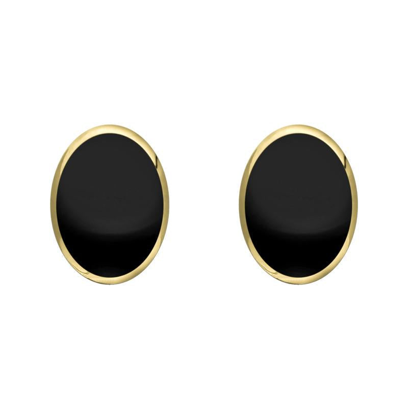9ct Yellow Gold Whitby Jet 8mm x 6mm Classic Medium Oval Stud Earrings
