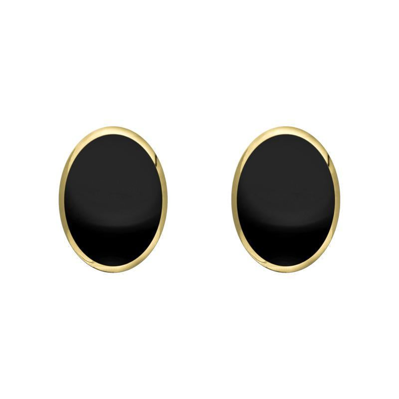 9ct Yellow Gold Whitby Jet 7mm x 5mm Classic Small Oval Stud Earrings