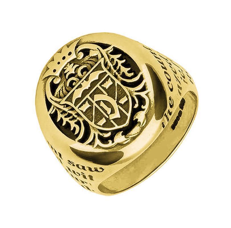 9ct Yellow Gold Whitby Jet Dracula Crest Replica Signet Ring