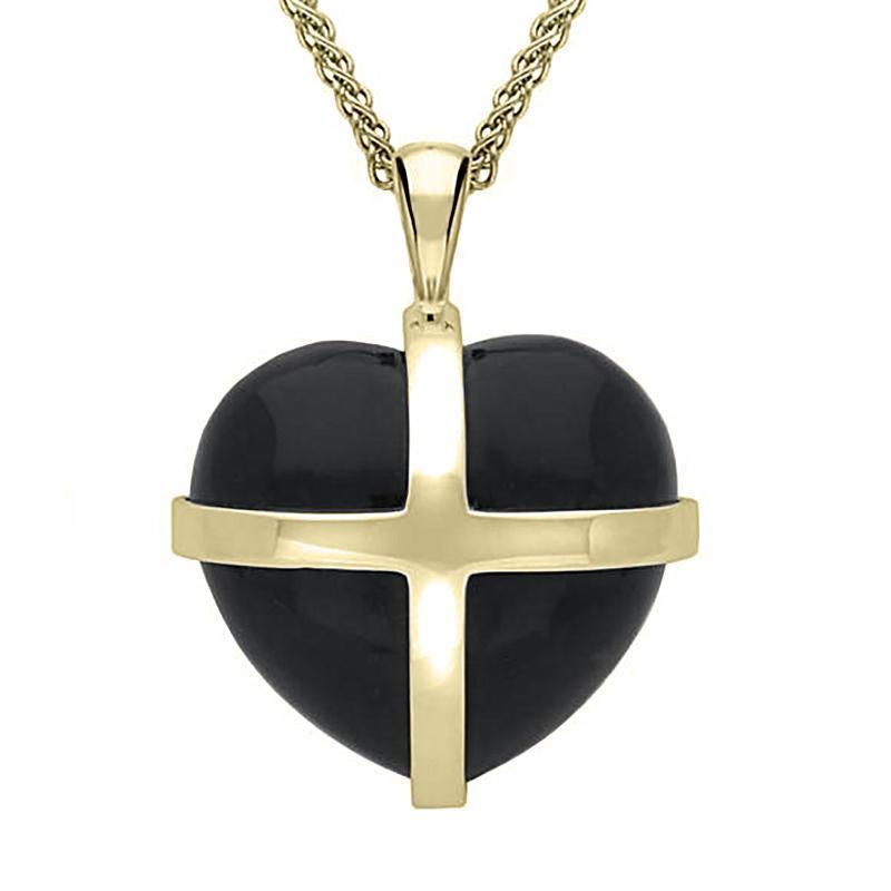 9ct Yellow Gold Whitby Jet Large Cross Heart Necklace - Option1 Value Yellow Gold