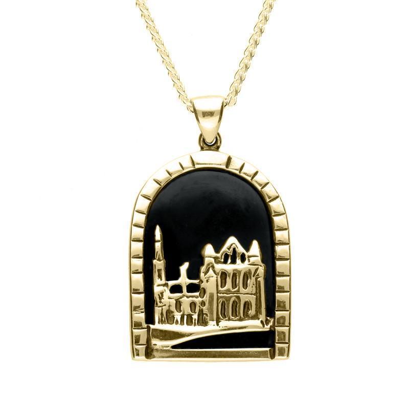 9ct Yellow Gold Whitby Jet Whitby Abbey Necklace