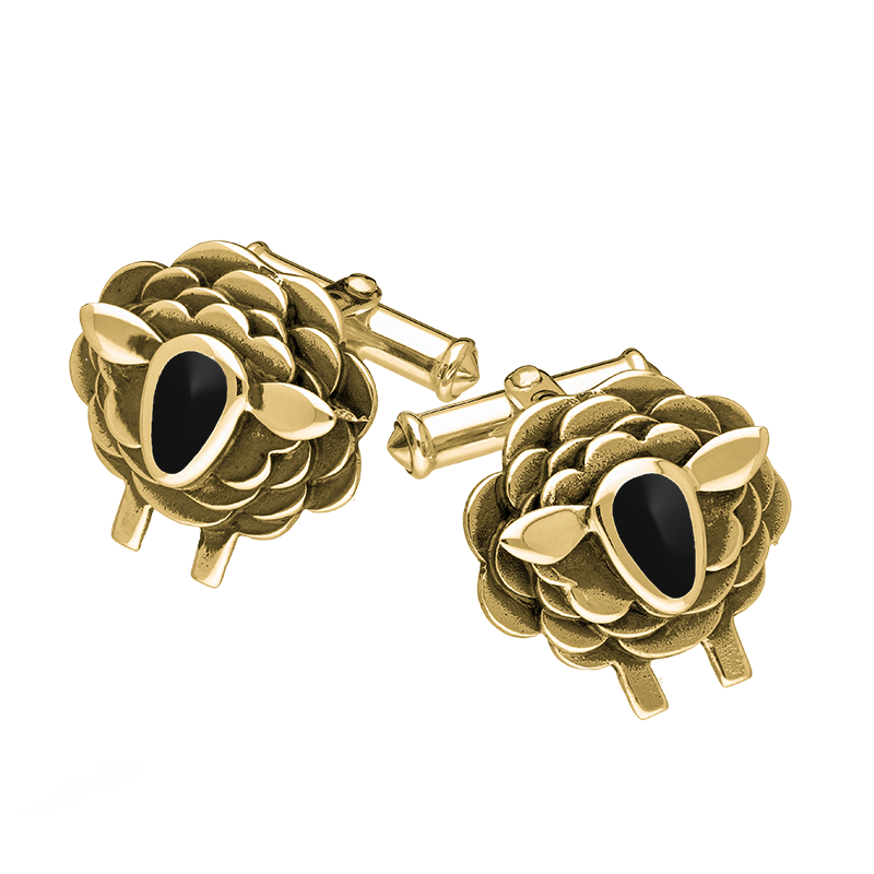 9ct Yellow Gold Whitby Jet Sheep Cufflinks
