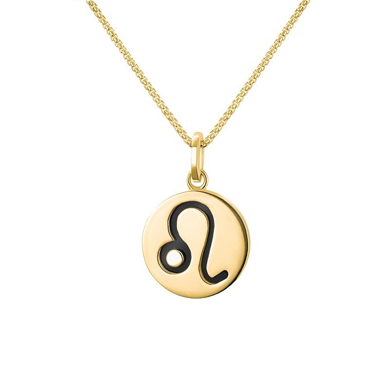 9ct Yellow Gold Whitby Jet Zodiac Leo Round Necklace - Gold