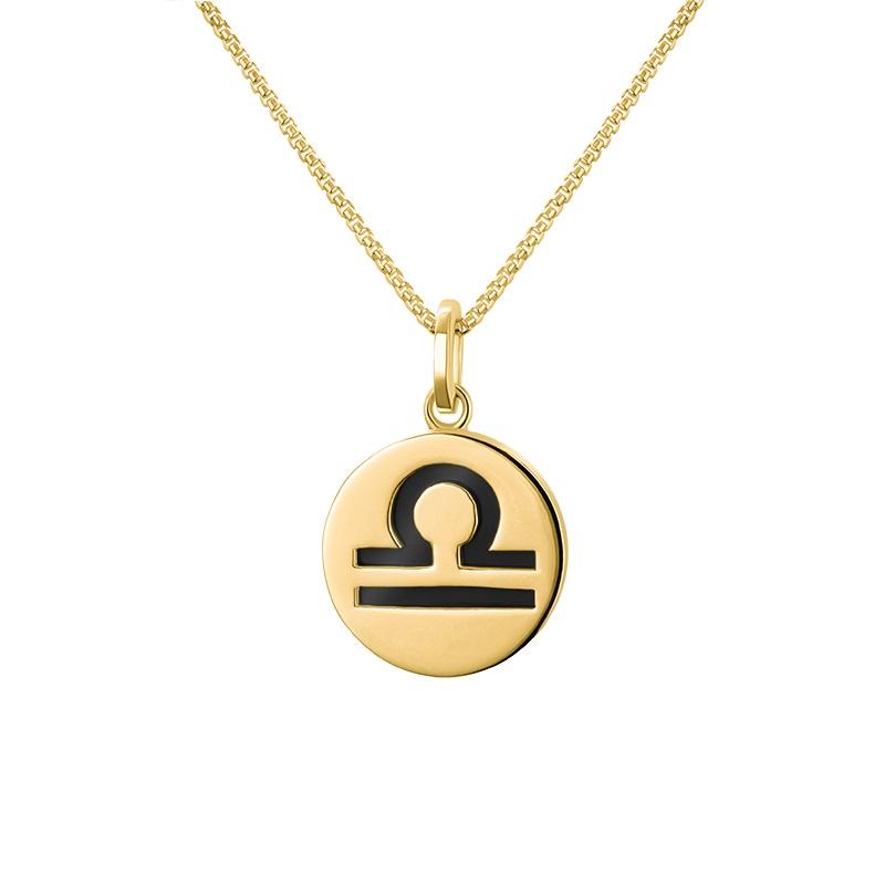 9ct Yellow Gold Whitby Jet Zodiac Libra Round Necklace - Gold