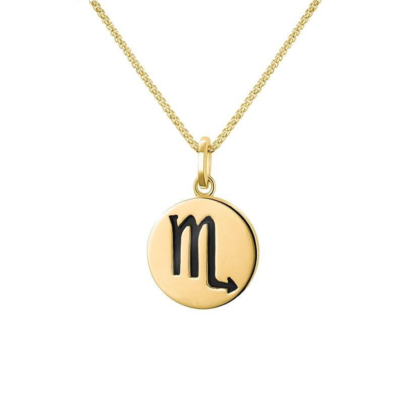 9ct Yellow Gold Whitby Jet Zodiac Scorpio Round Necklace - Gold