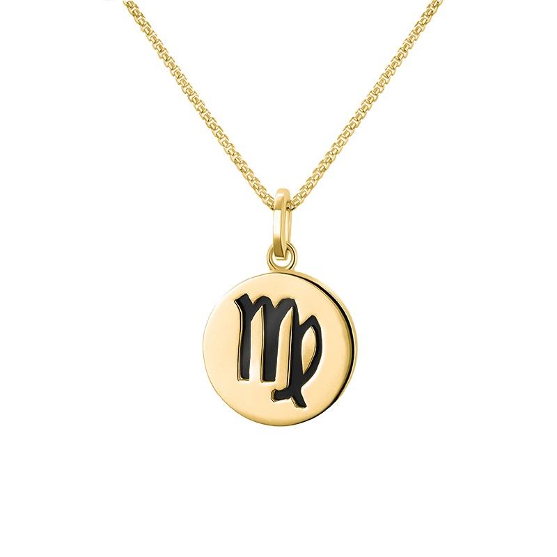9ct Yellow Gold Whitby Jet Zodiac Virgo Round Necklace - Gold