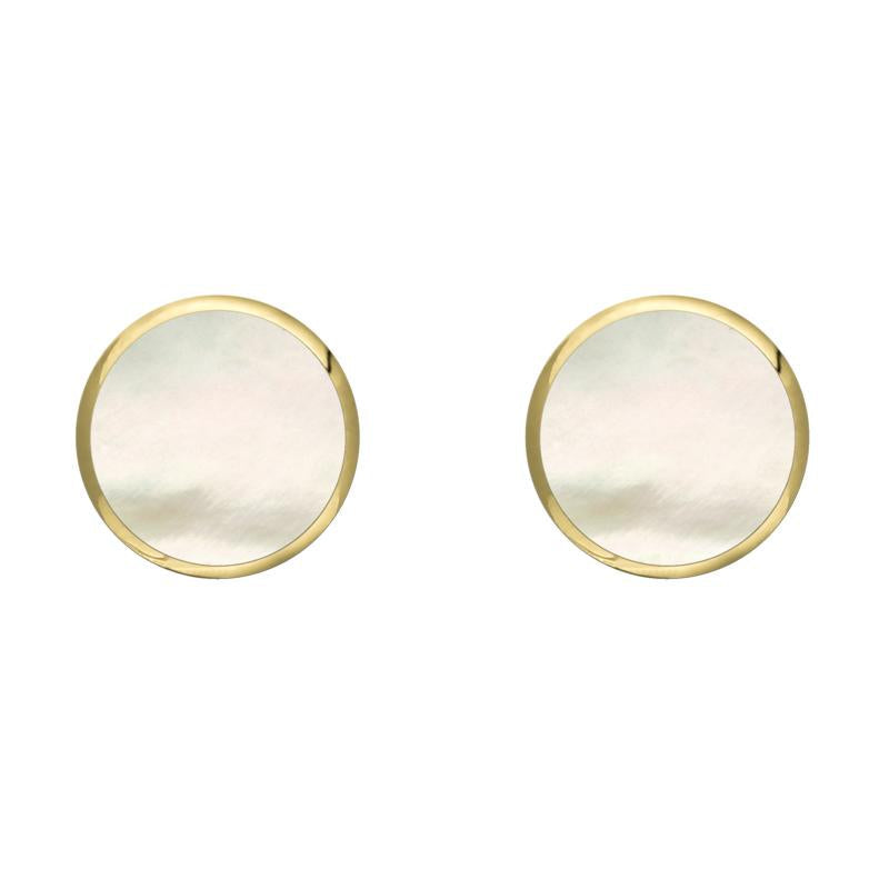 9ct Yellow Gold White Mother of Pearl 6mm Classic Medium Round Stud Earrings